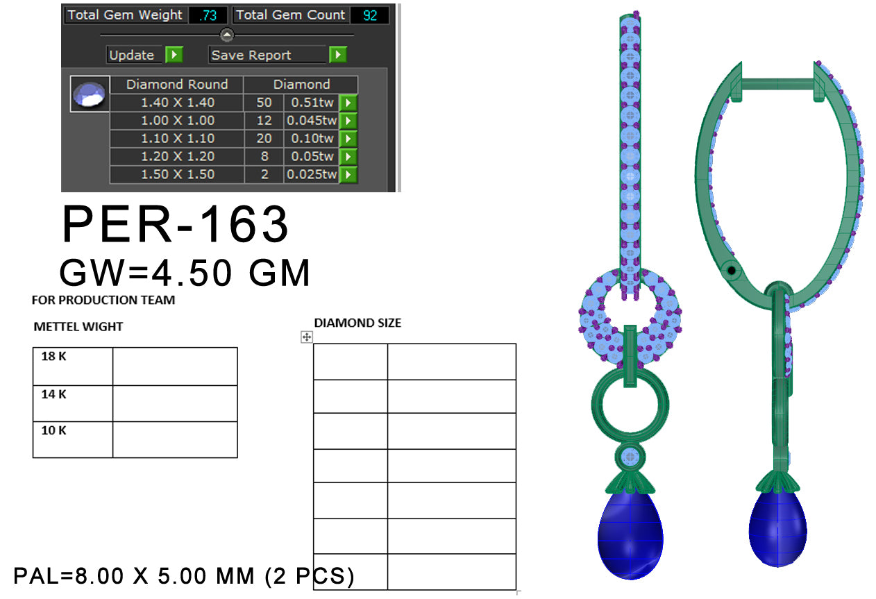 3D Jewelry Files Earring Model 3DM STL PER-163-DIA