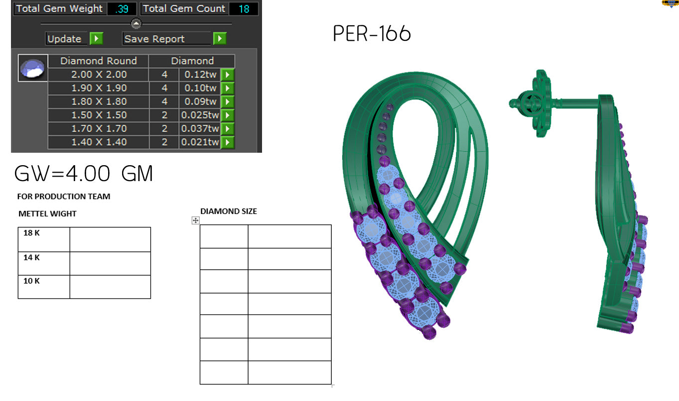 3D Jewelry Files Earring Model 3DM STL PER-166-DIA