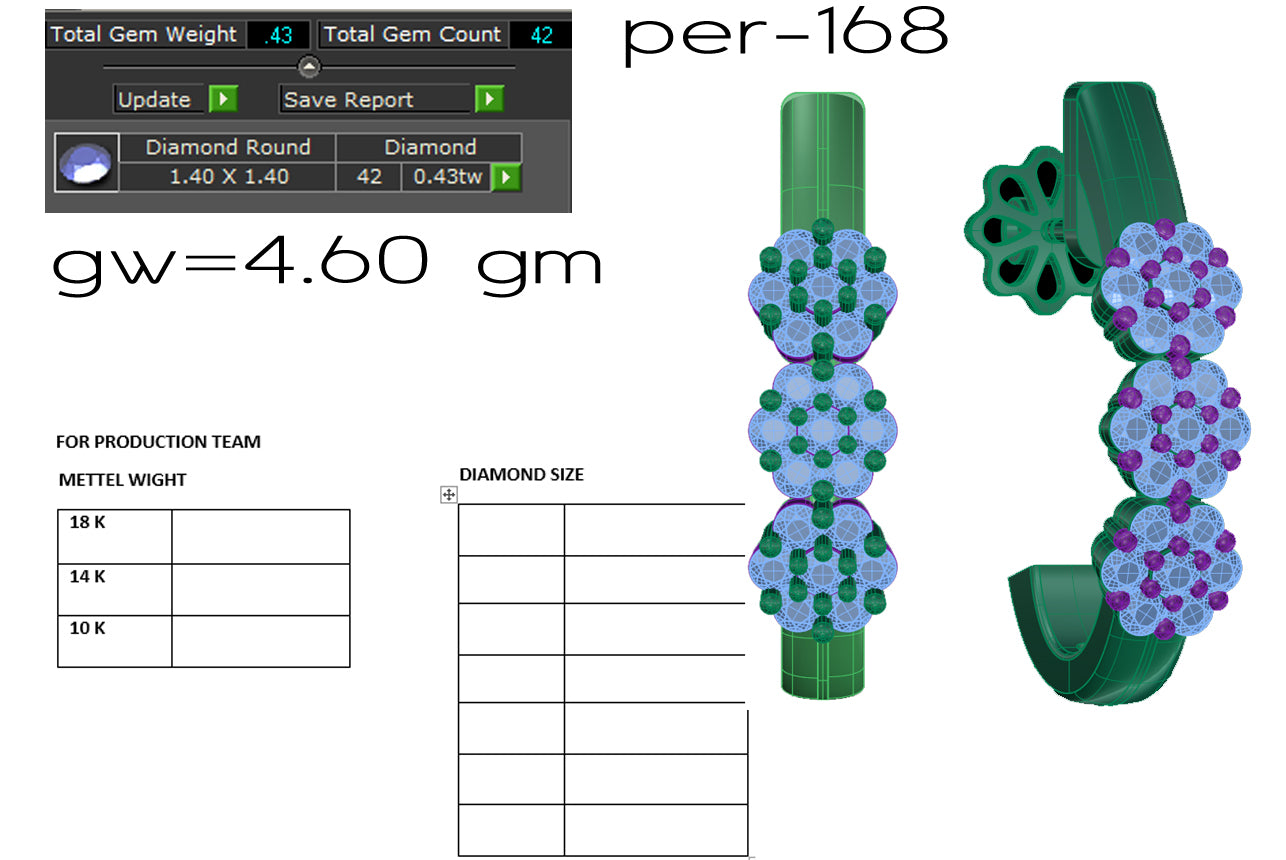 3D Jewelry Files Earring Model 3DM STL PER-168-DIA