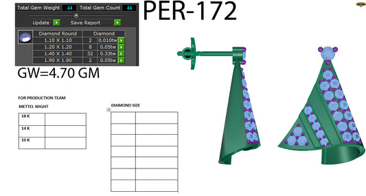 3D Jewelry Files Earring Model 3DM STL PER-172-DIA