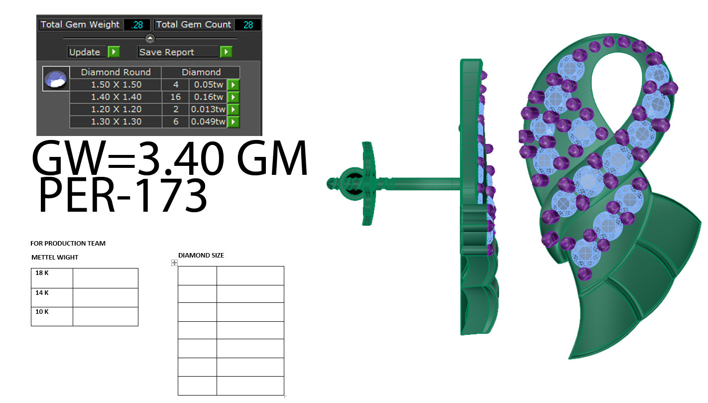 3D Jewelry Files Earring Model 3DM STL PER-173 DIA