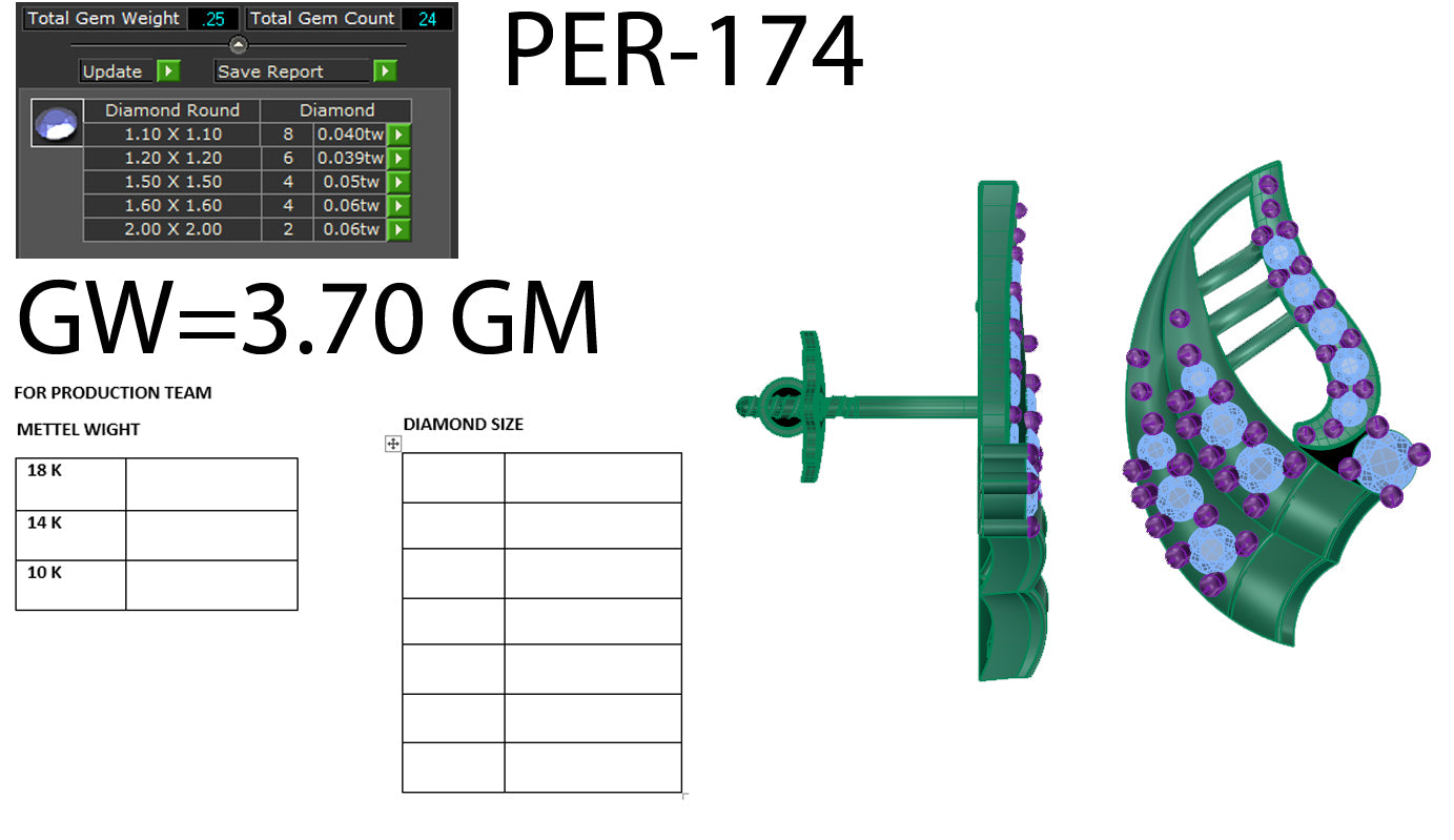 3D Jewelry Files Earring Model 3DM STL PER-174 DIA