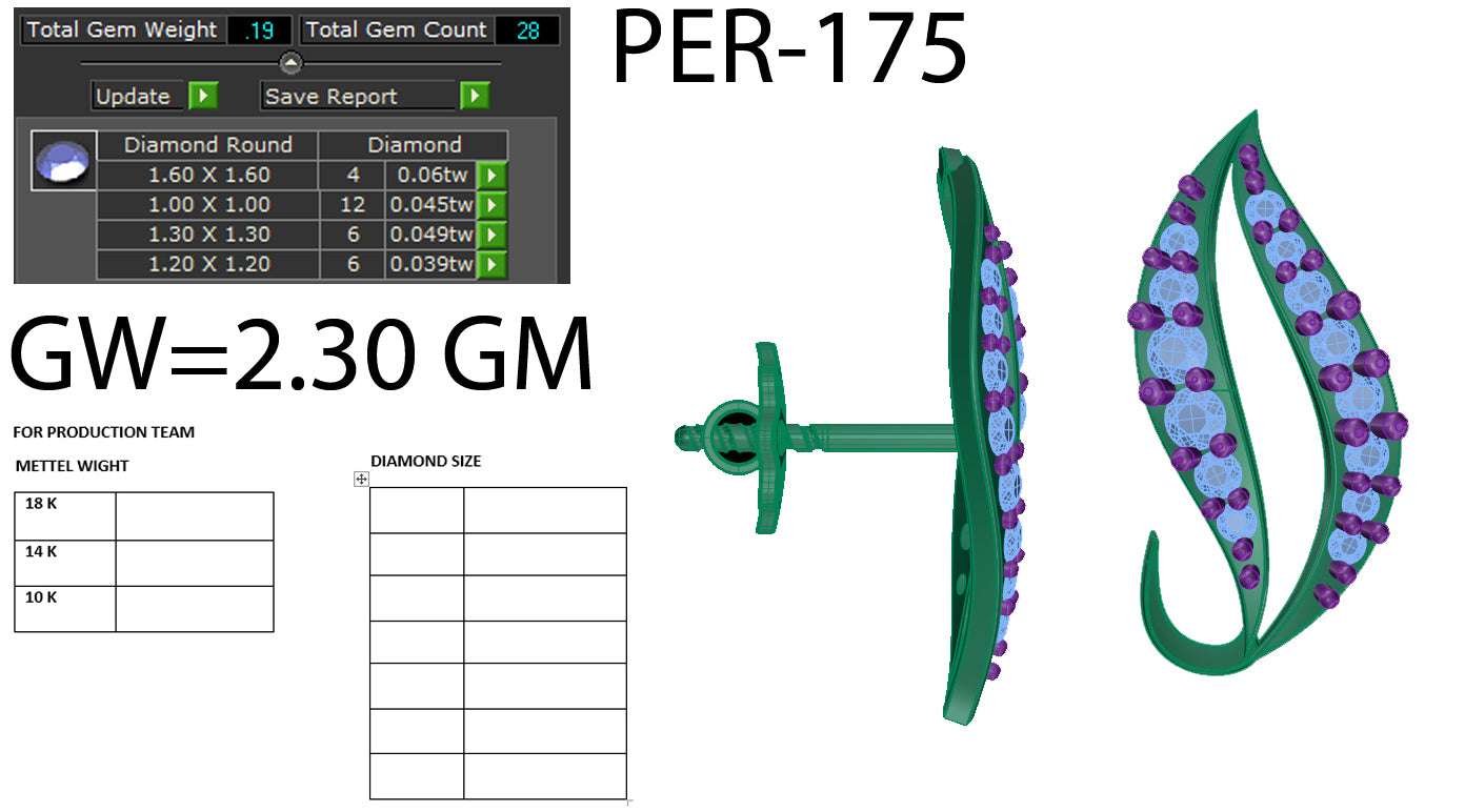 3D Jewelry Files Earring Model 3DM STL PER-175 DIA