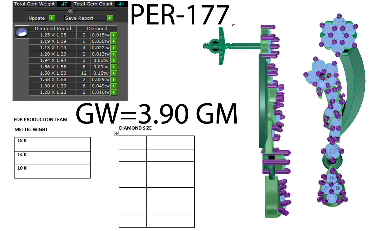 3D Jewelry Files Earring Model 3DM STL PER-177 DIA