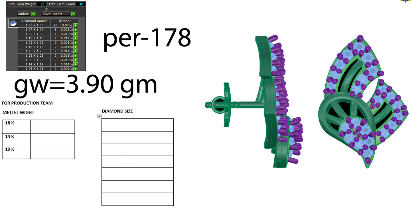 3D Jewelry Files Earring Model 3DM STL PER-178 DIA