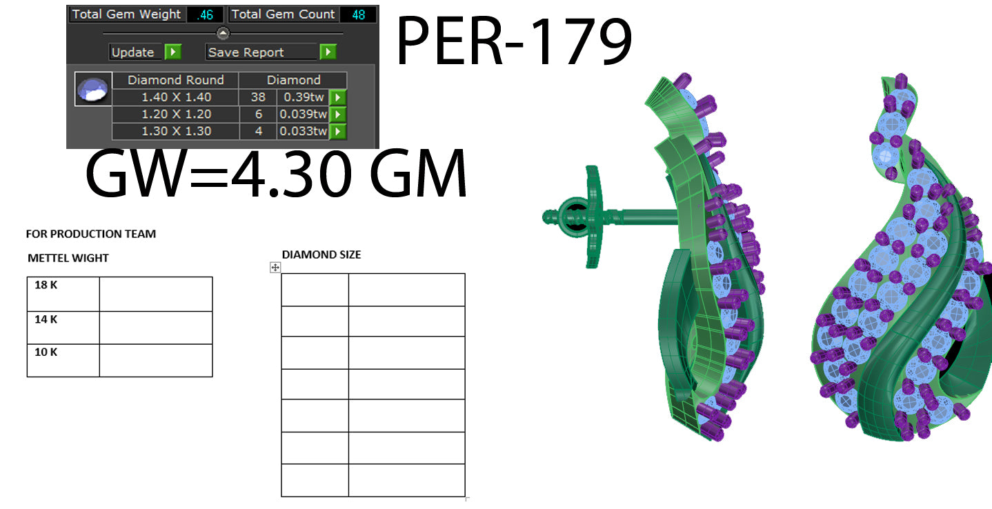 3D Jewelry Files Earring Model 3DM STL PER-179 DIA