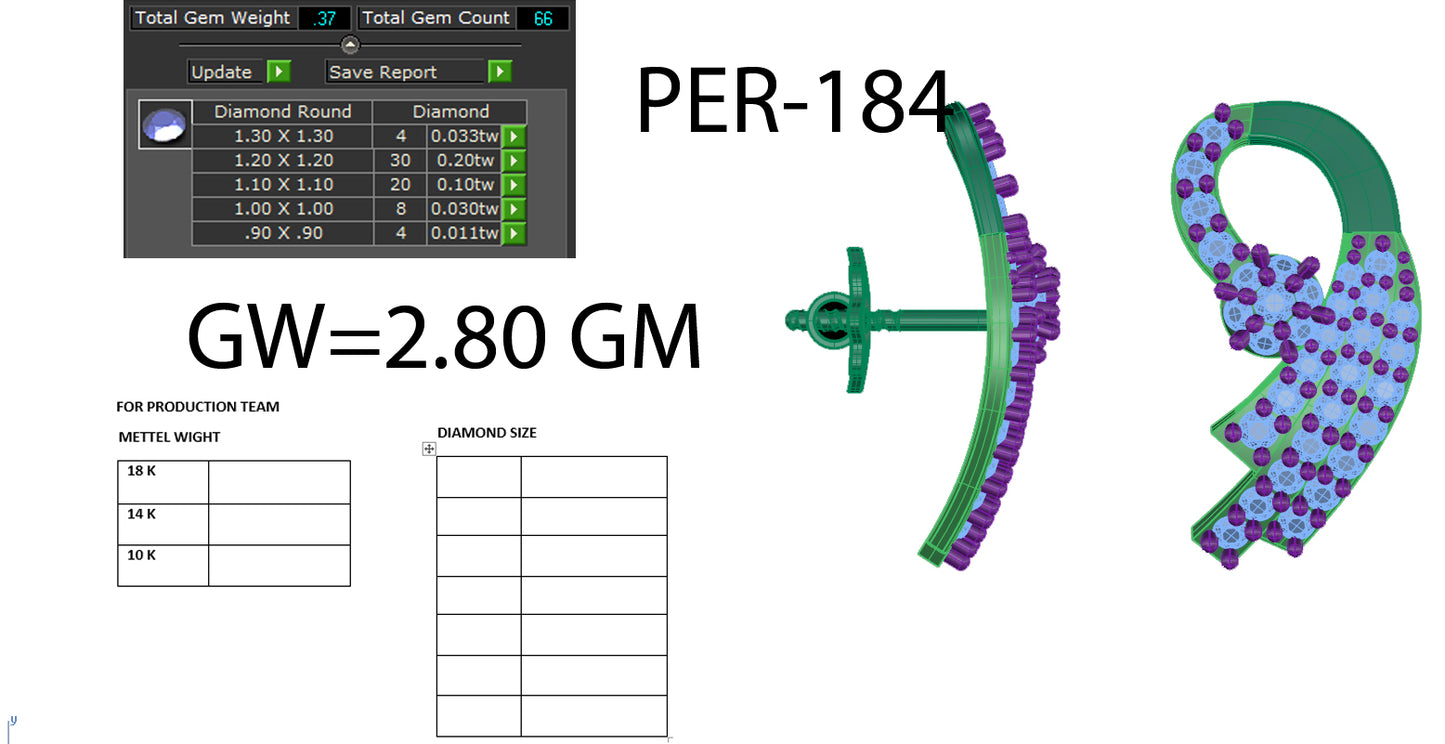 3D Jewelry Files Earring Model 3DM STL PER-184 DIA