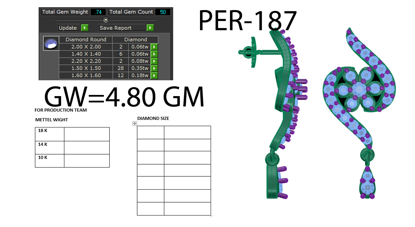 3D Jewelry Files Earring Model 3DM STL PER-187 DIA