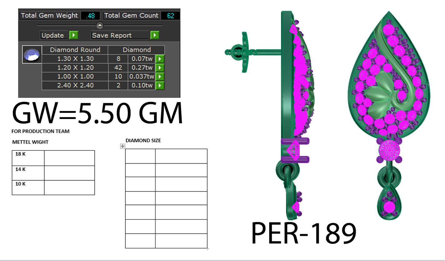 3D Jewelry Files Earring Model 3DM STL PER-189 DIA