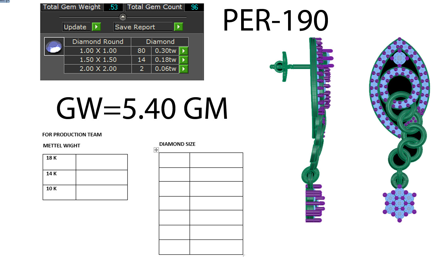 3D Jewelry Files Earring Model 3DM STL PER-190 DIA