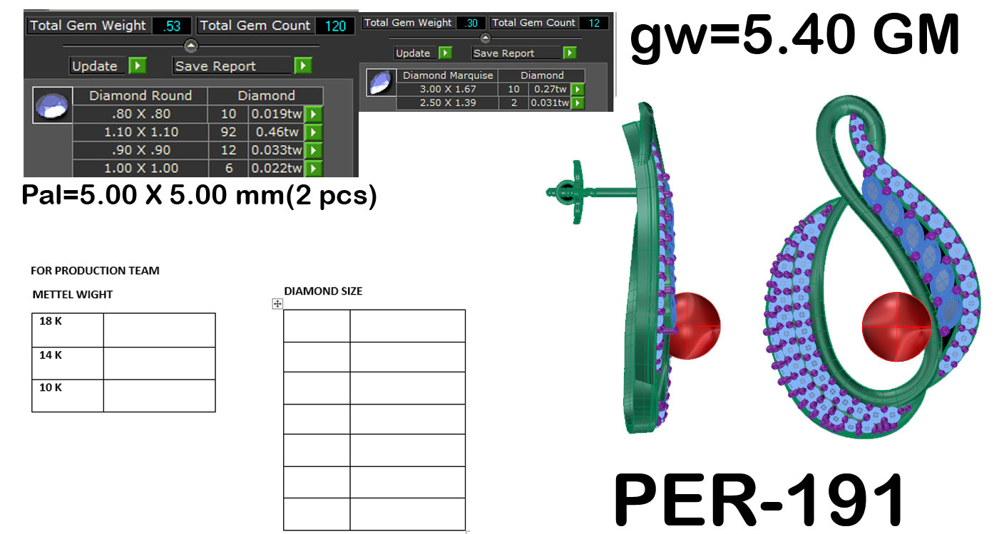 3D Jewelry Files Earring Model 3DM STL PER-191-DIA