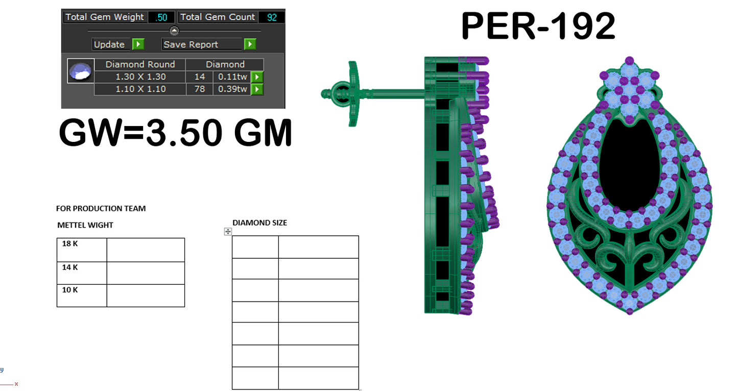 3D Jewelry Files Earring Model 3DM STL PER-192-DIA