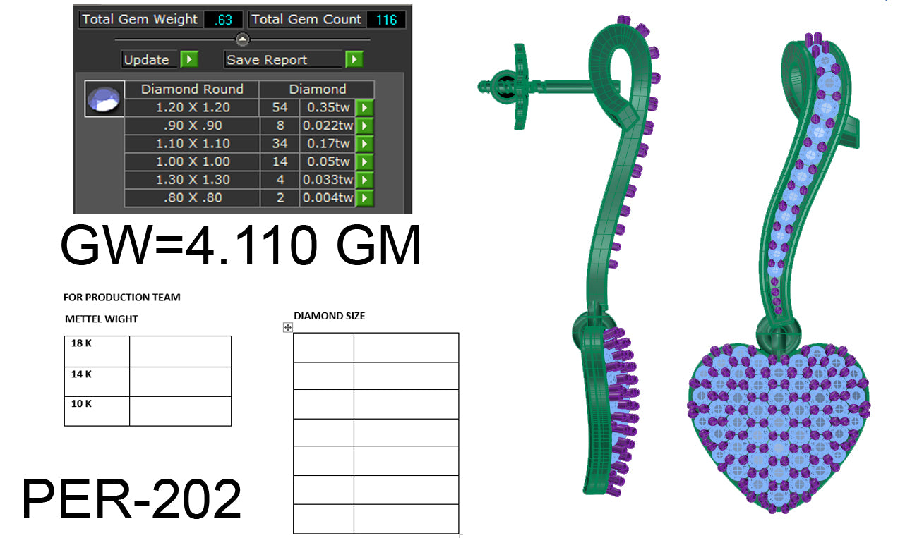 3D Jewelry Files Earring Model 3DM STL PER-202 DIA