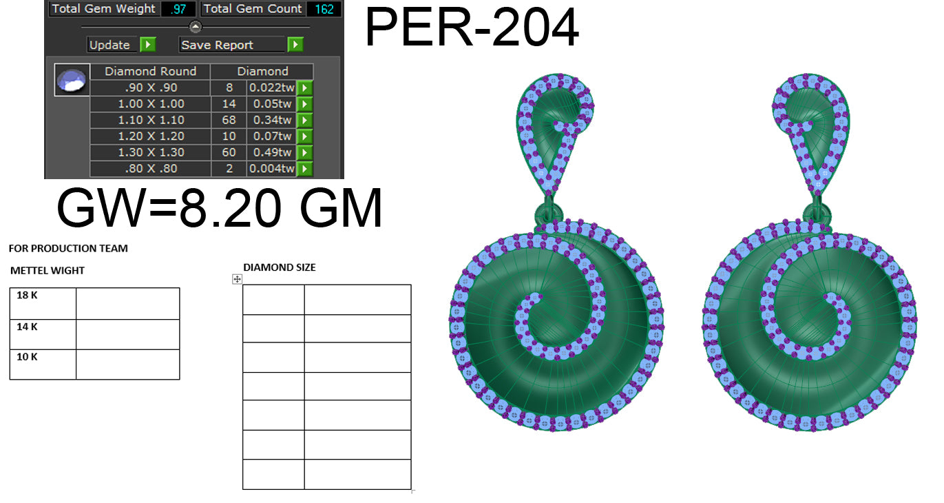 3D Jewelry Files Earring Model 3DM STL PER-204 DIA