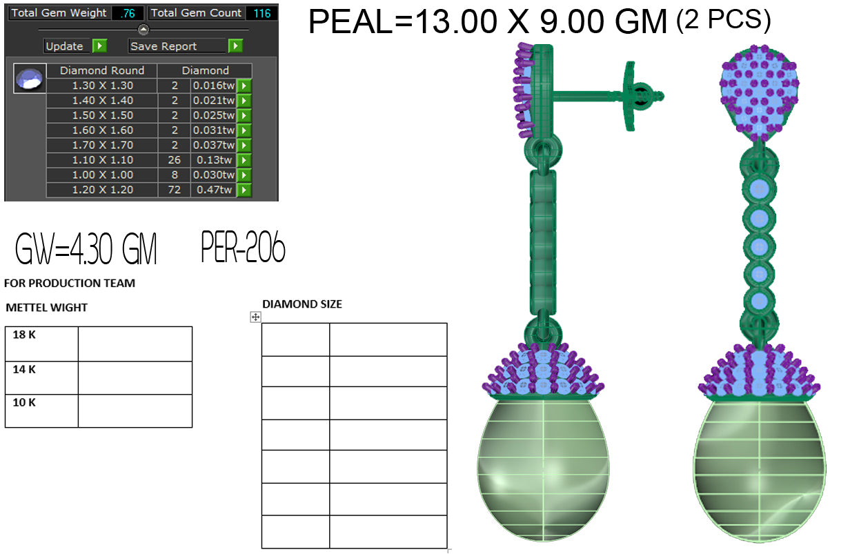 3D Jewelry Files Earring Model 3DM STL PER-206 DIA