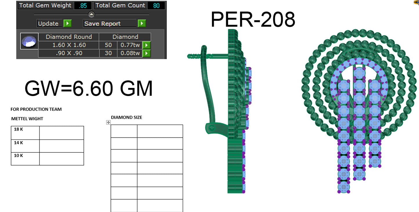 3D Jewelry Files Earring Model 3DM STL PER-208-DIA