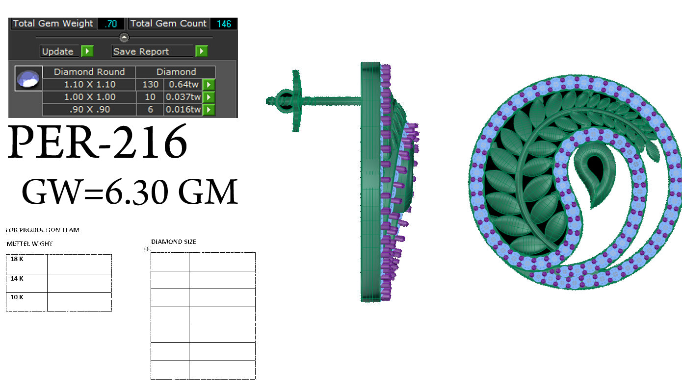 3D Jewelry Files Earring Model 3DM STL PER-216 DIA