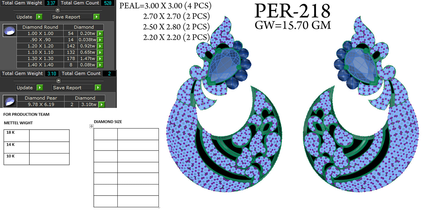 3D Jewelry Files Earring Model 3DM STL PER-218-DIA