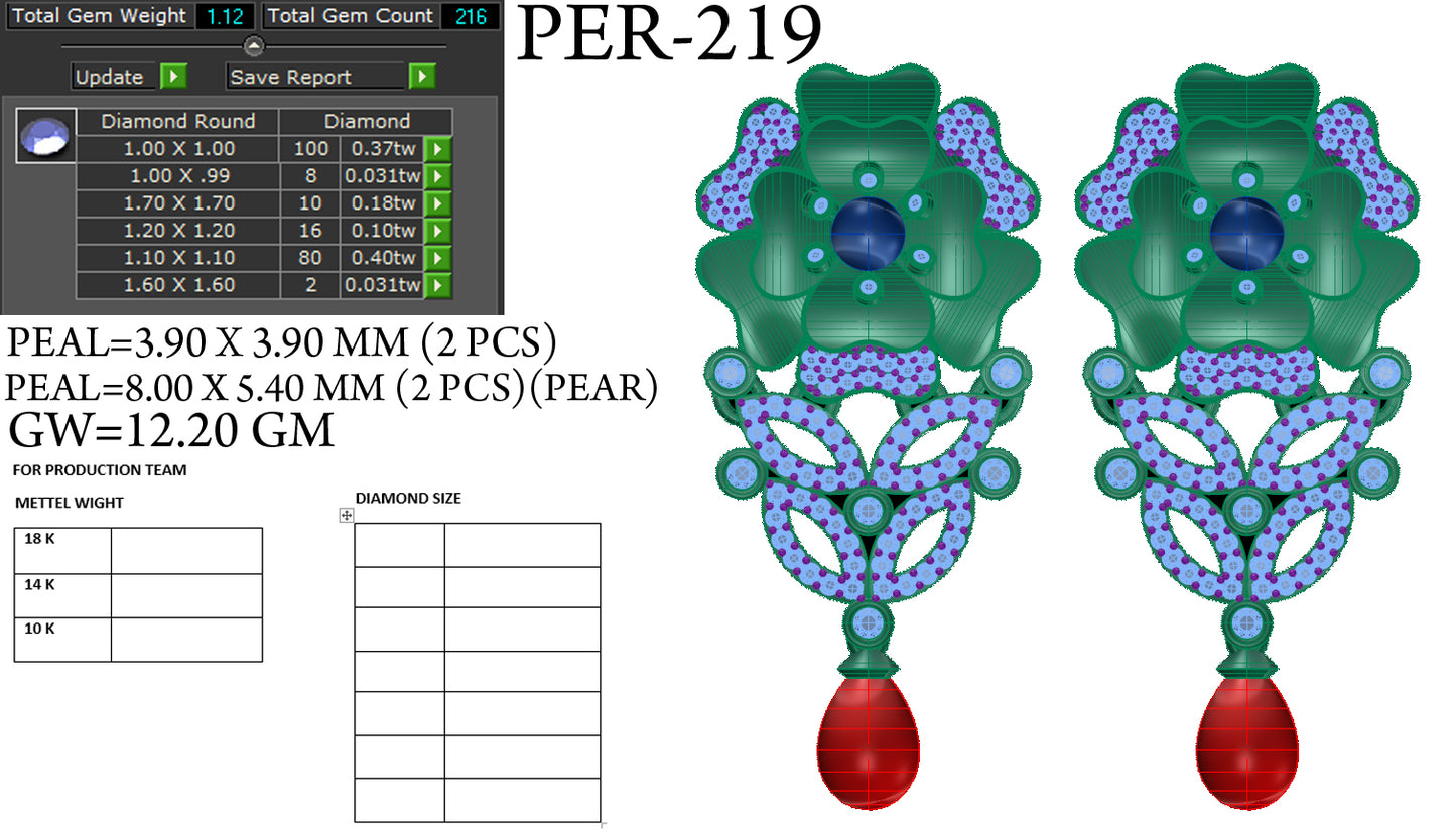 3D Jewelry Files Earring Model 3DM STL PER-219-DIA