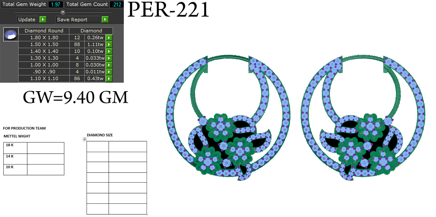 3D Jewelry Files Earring Model 3DM STL PER-221-DIA