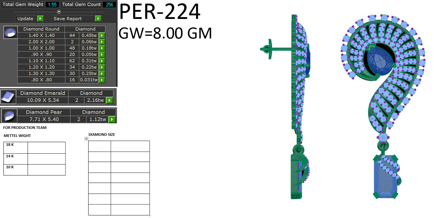 3D Jewelry Files Earring Model 3DM STL PER-224-DIA