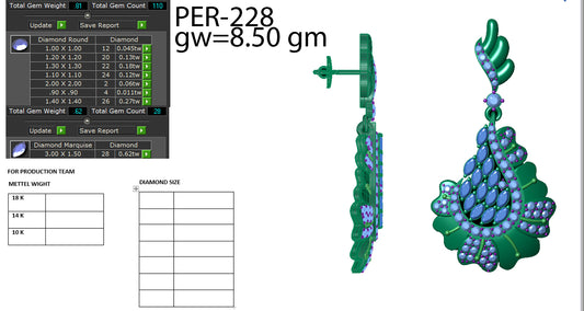 3D Jewelry Files Earring Model 3DM STL PER-228-DIA