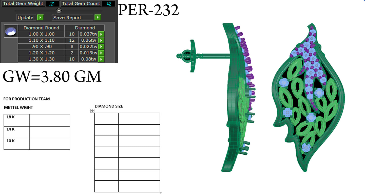 3D Jewelry Files Earring Model 3DM STL PER-232-DIA