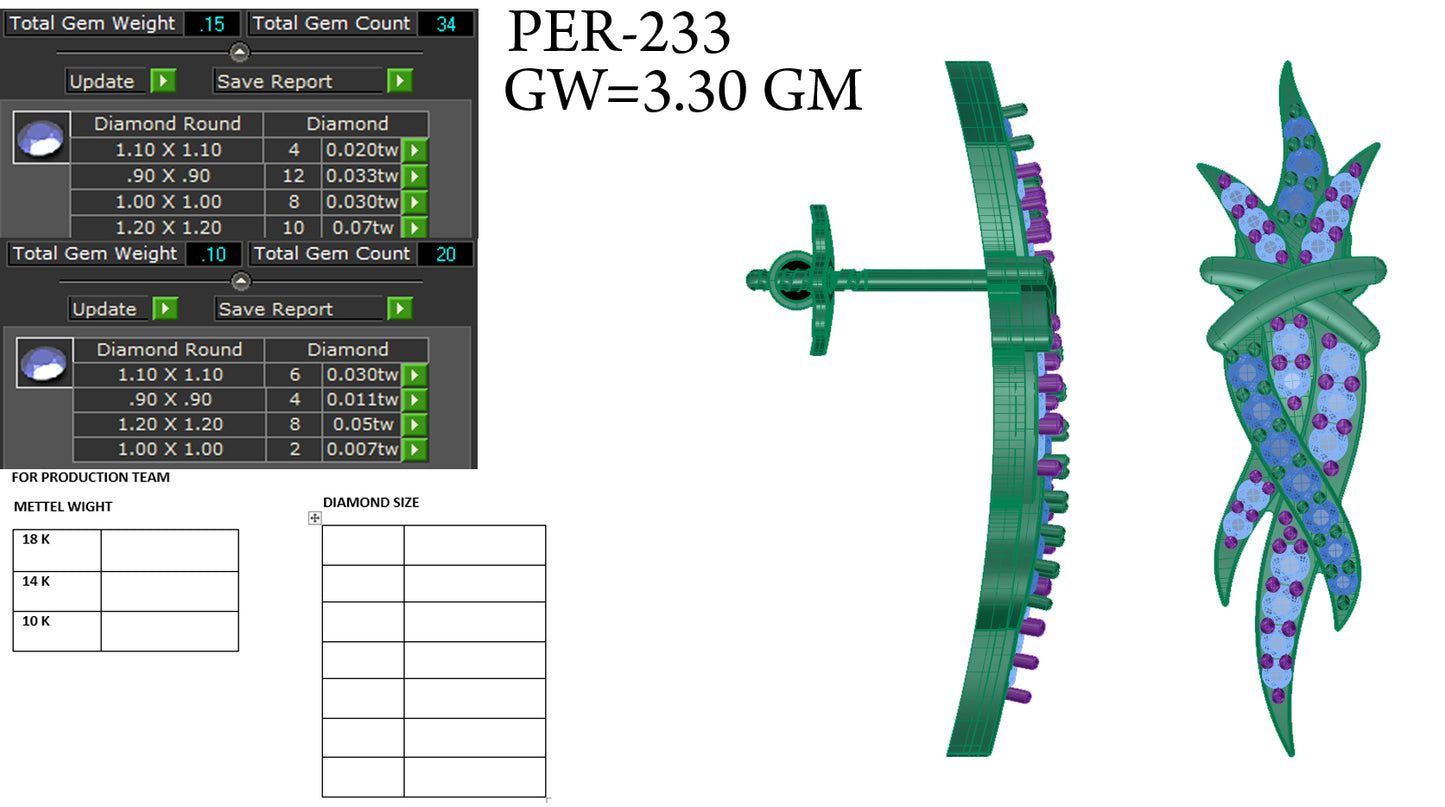 3D Jewelry Files Earring Model 3DM STL PER-233 DIA