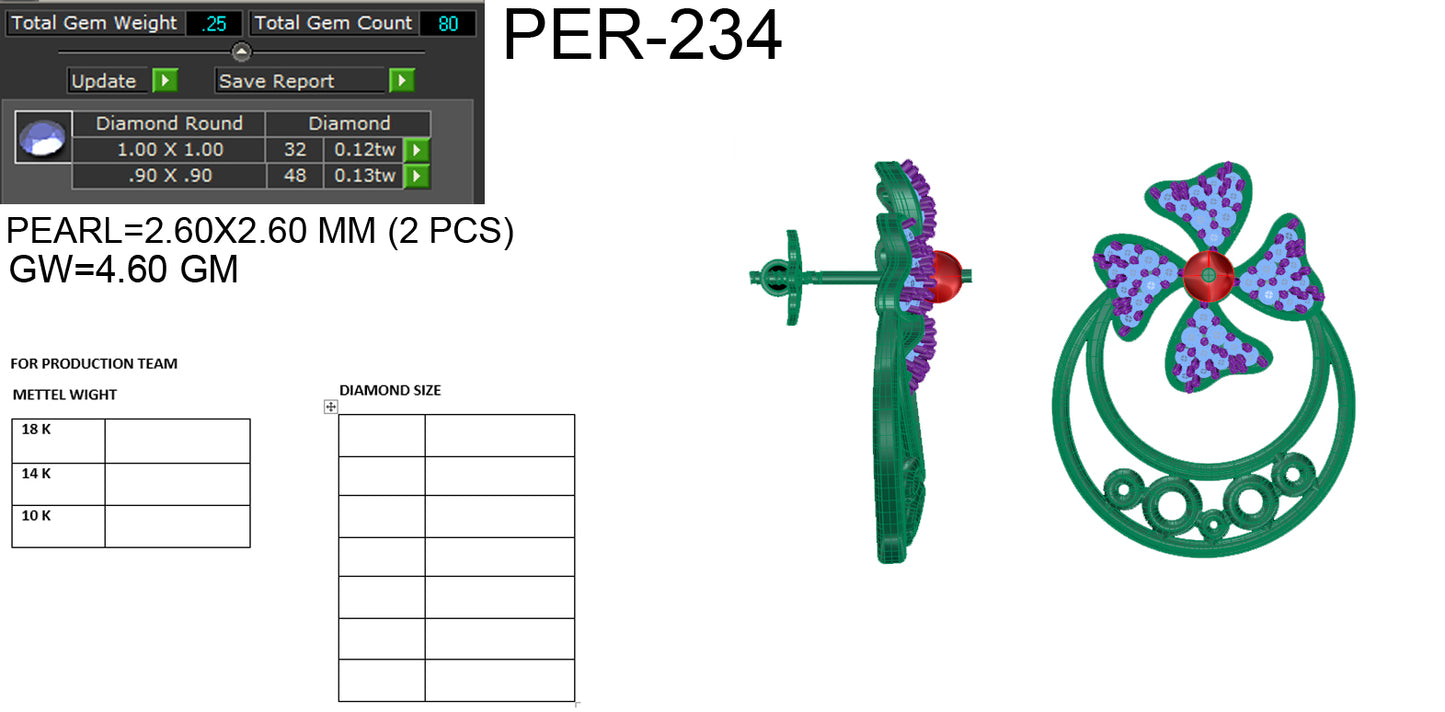 3D Jewelry Files Earring Model 3DM STL PER-234 DIA