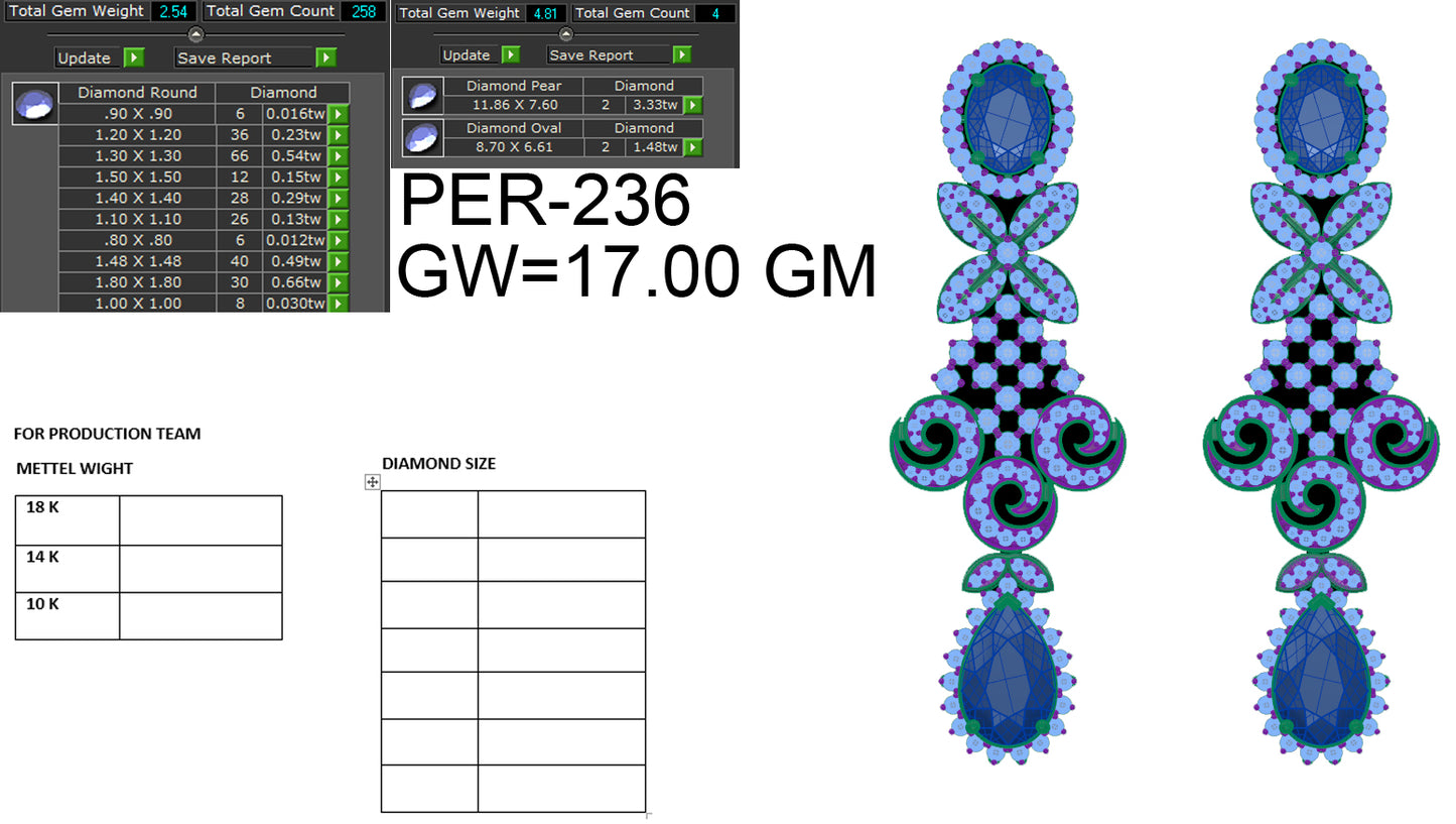 3D Jewelry Files Earring Model 3DM STL PER-236-DIA