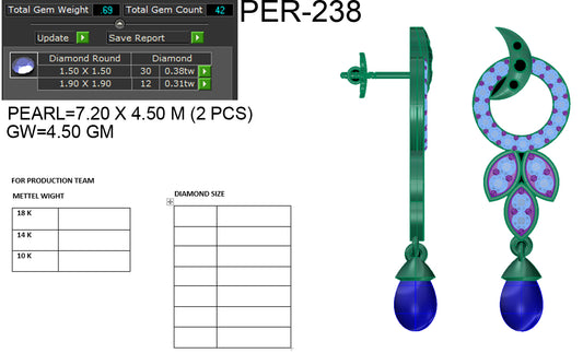 3D Jewelry Files Earring Model 3DM STL PER-238-DIA