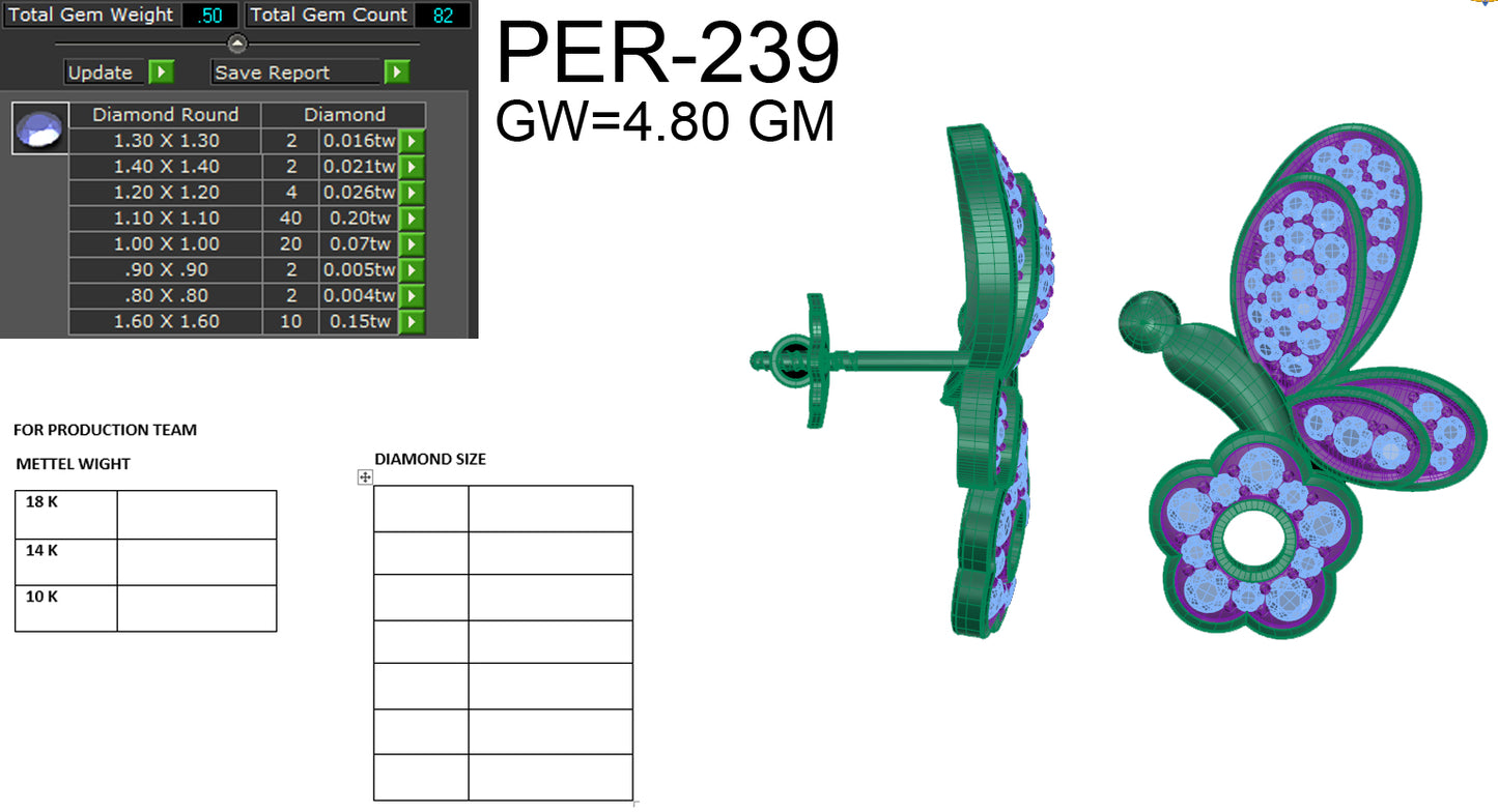 3D Jewelry Files Earring Model 3DM STL PER-239-DIA