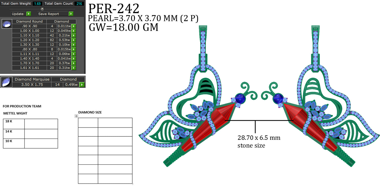 3D Jewelry Files Earring Model 3DM STL PER-242-DIA