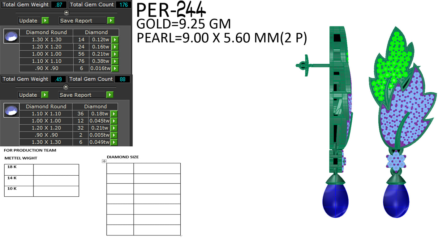 3D Jewelry Files Earring Model 3DM STL PER-244-DIA