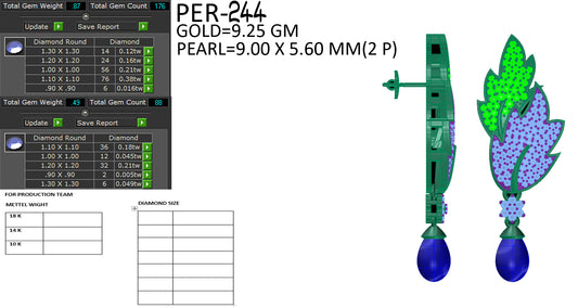 3D Jewelry Files Earring Model 3DM STL PER-244-DIA