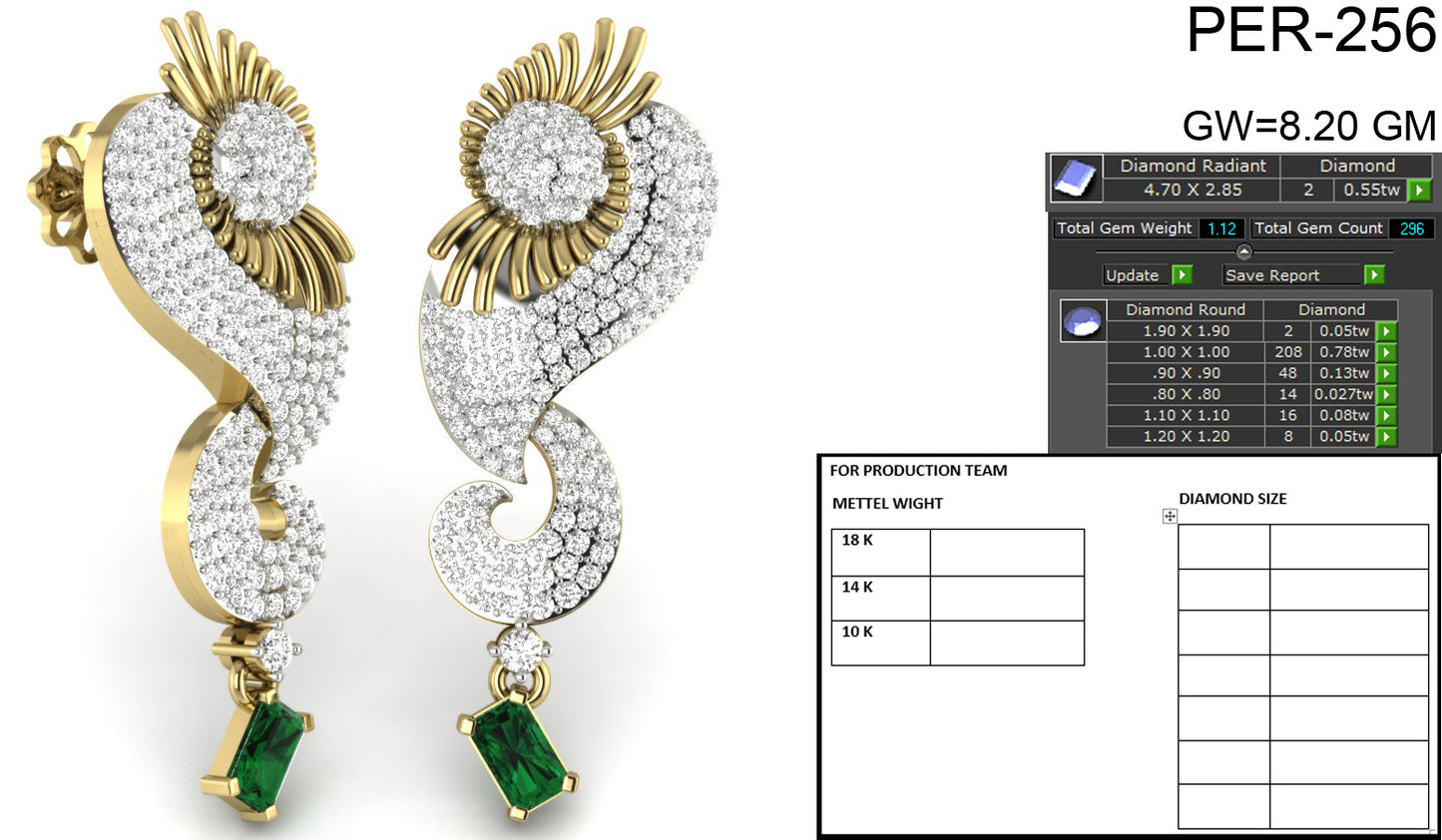 3D Jewelry Files Earring Model 3DM STL PER-256-DIA