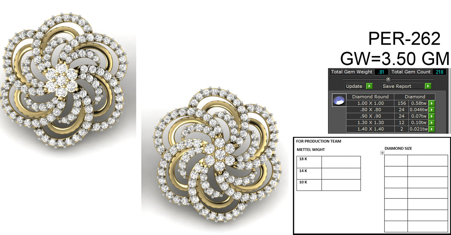 3D Jewelry Files Earring Model 3DM STL PER-262 DIA