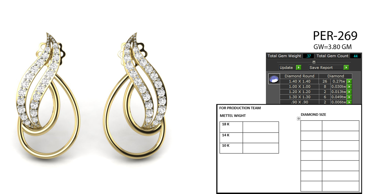 3D Jewelry Files Earring Model 3DM STL PER-269-DIA