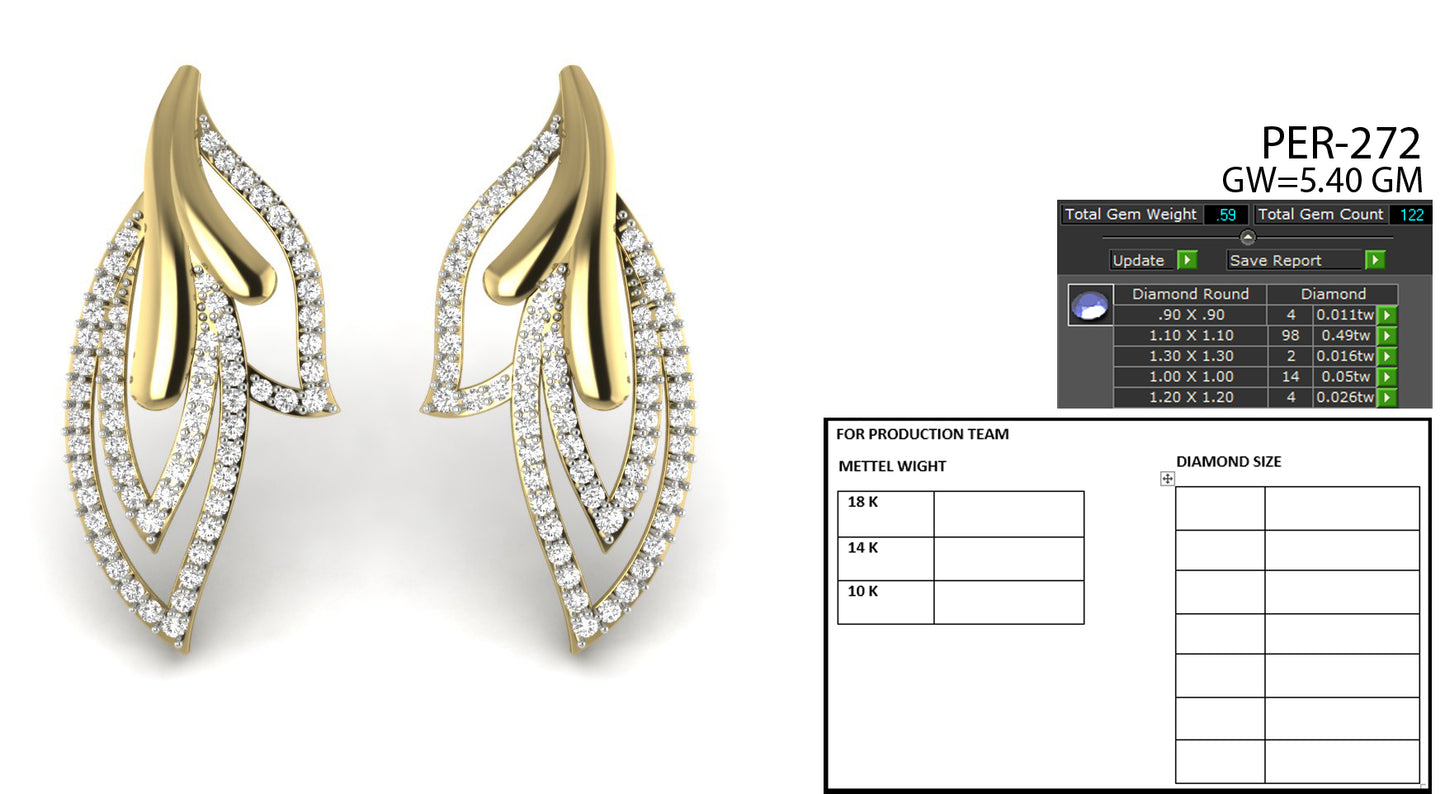 3D Jewelry Files Earring Model 3DM STL PER-272-DIA