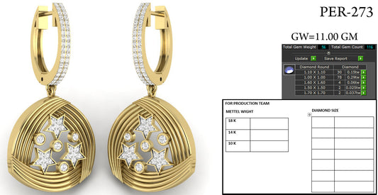3D Jewelry Files Earring Model 3DM STL PER-273-DIA