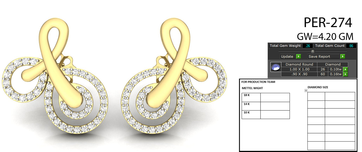 3D Jewelry Files Earring Model 3DM STL PER-274-DIA