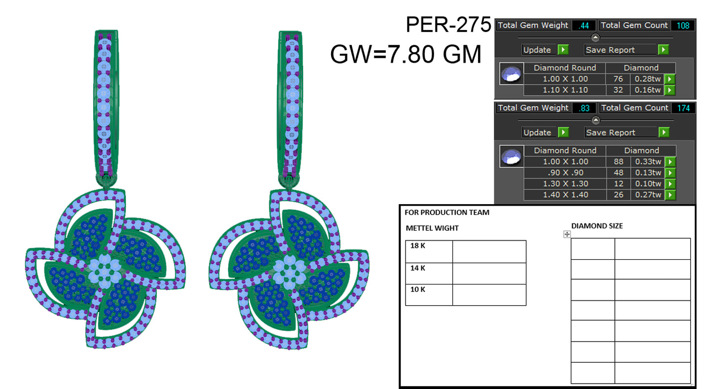 3D Jewelry Files Earring Model 3DM STL PER-275-DIA