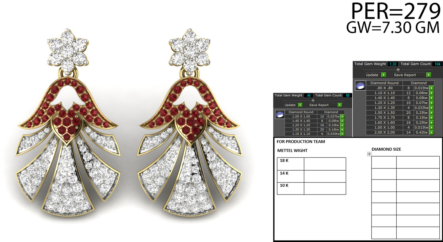 3D Jewelry Files Earring Model 3DM STL PER-279-DIA