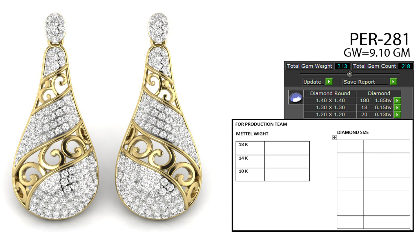 3D Jewelry Files Earring Model 3DM STL PER-281-DIA