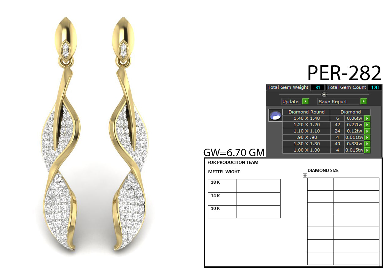 3D Jewelry Files Earring Model 3DM STL PER-282-DIA