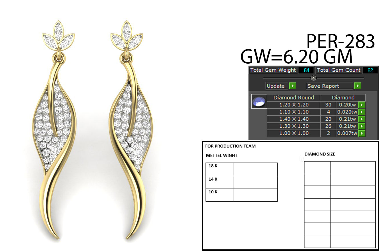 3D Jewelry Files Earring Model 3DM STL PER-283-DIA