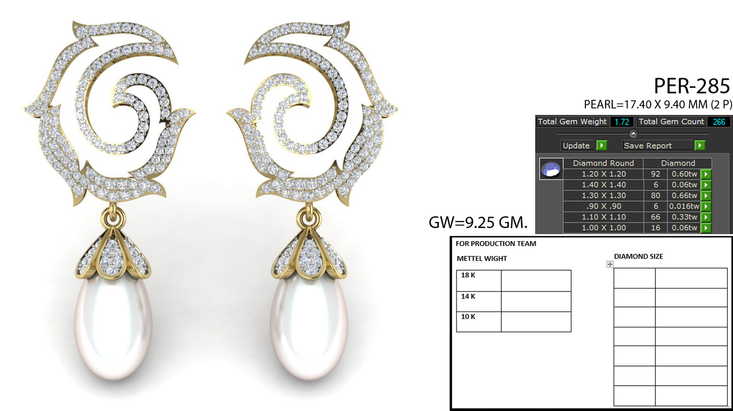 3D Jewelry Files Earring Model 3DM STL PER-285-DIA