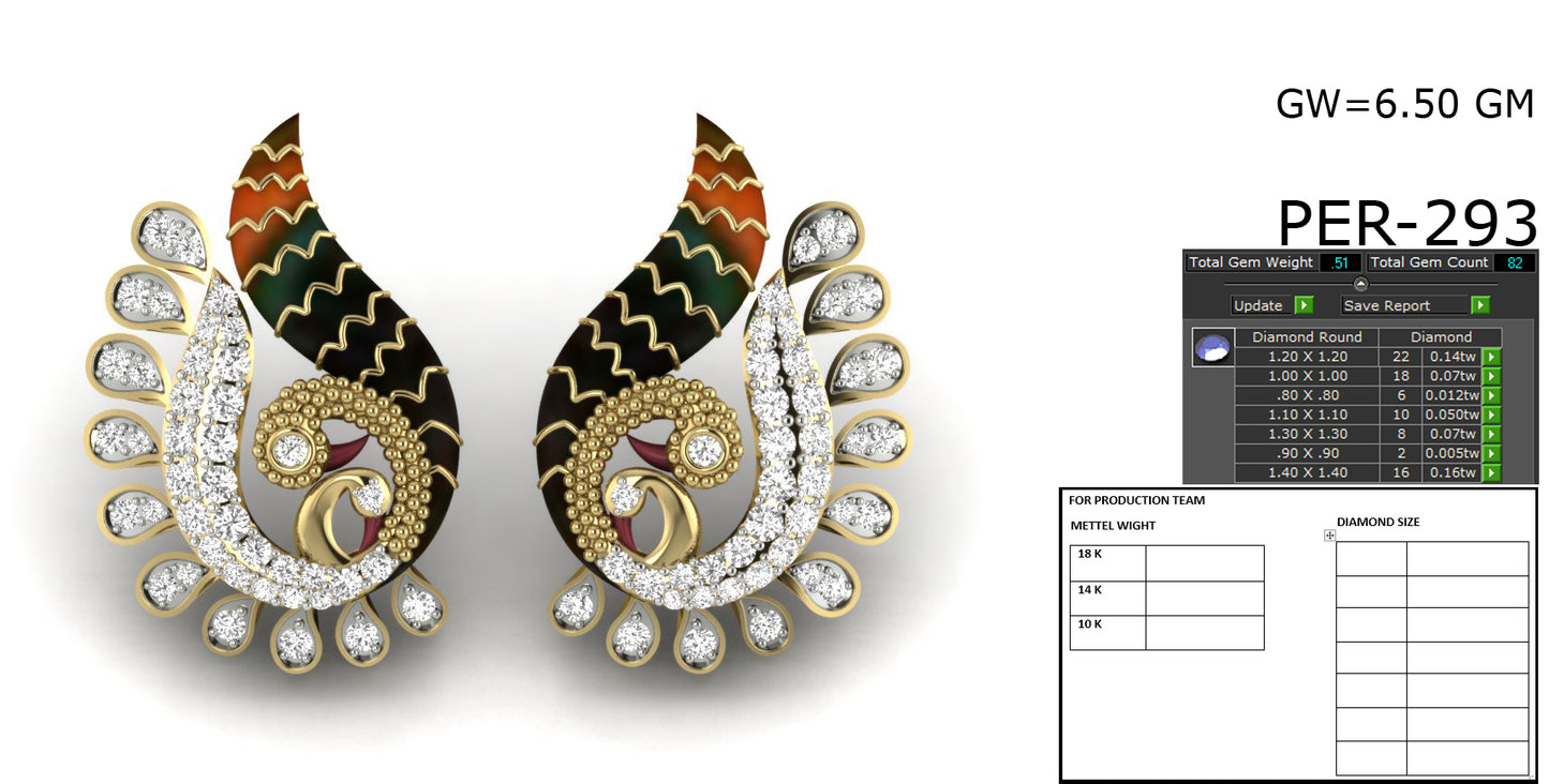 3D Jewelry Files Earring Model 3DM STL PER-293-DIA