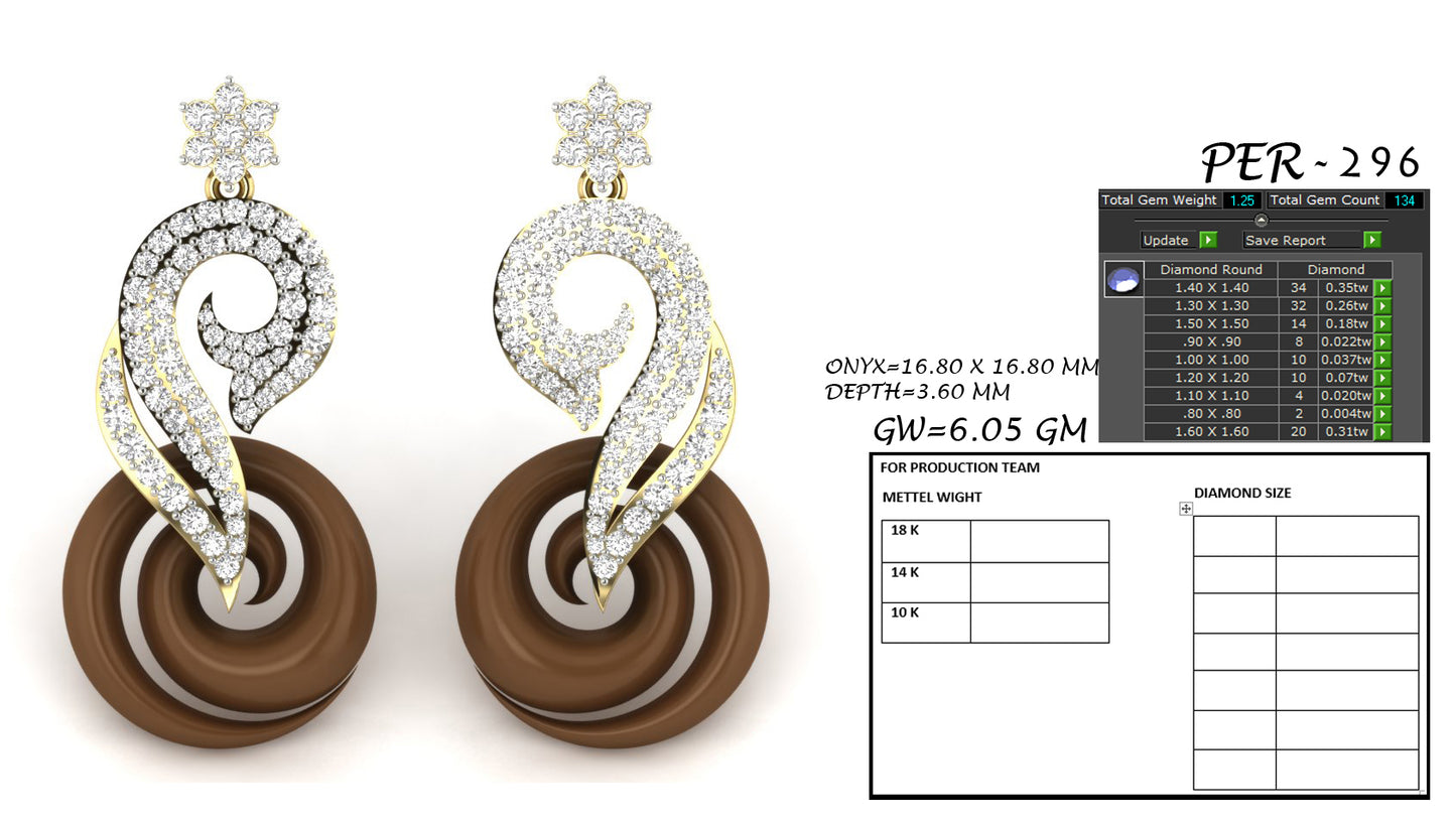 3D Jewelry Files Earring Model 3DM STL PER-296-DIA