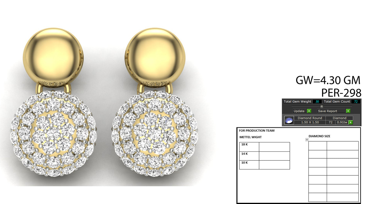 3D Jewelry Files Earring Model 3DM STL PER-298-DIA